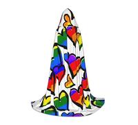 JEJEA Traje de mago con capucha y corazones con estampado de orgullo gay de colores arcoíris, Halloween, cosplay, fiesta de Navidad, capa de mago medieval renacentista