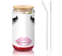 JEJEA Vasos de cristal blanco con tapas de bambú y popotes, taza de café, tazas en forma de lata, vasos, cócteles, transparentes