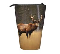JEJEA Wildlife - Estuche telescópico multifuncional con estampado de ciervo, oso y alce, bonito estuche de papelería portátil para cosméticos, Black, Talla única, Organizador de bolsas