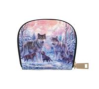 JEJEA Wolves Family - Cartera para tarjetas de crédito, pequeña cartera con cremallera, tarjetero de cuero, White, Talla única