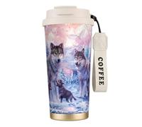 JEJEA Wolves - Tazas aisladas de acero inoxidable con impresión familiar, tazas de café de doble pared, taza de viaje de café para oficina en casa