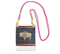 JEJEA Wyoming - Bolso cruzado para teléfono con estampado de mapa de la bandera del estado de Wyoming, para mujeres y hombres, correa ajustable, para viajes y compras, fucusia, Talla única