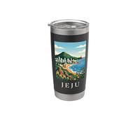 Jeju Corea del Sur Isla Costera Vintage Viajes Obra de Arte Vaso térmico de acero inoxidable de doble pared