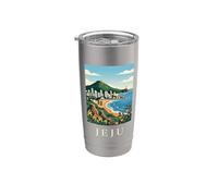 Jeju Corea del Sur Isla Costera Vintage Viajes Obra de Arte Vaso térmico de acero inoxidable de doble pared