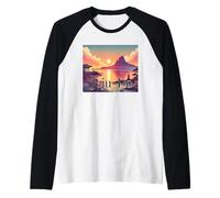 Jeju Do Island Atardecer Corea Aventura Escena Camiseta Manga Raglan