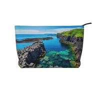 Jeju Island Korea - Bolsa de maquillaje de pana, organizador de viaje, Black, Talla única