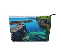 Jeju Island Korea - Bolsa de maquillaje de pana, organizador de viaje, Black, Talla única