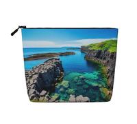 Jeju Island - Neceser con estampado de Corea de Corea, bolsa de cosméticos de gran capacidad, bolsa de maquillaje para mujer, para uso diario, viajes, Black, Talla única