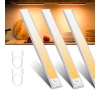 JEKEMORYE Luces Calida Luz LED Armario con Sensor Movimiento Adhesiva Magnética Recargable para Cocina Escaleras Pasillo Garaje Viene con el 2pcs cable de carga tipo - C