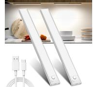 JEKEMORYE Luz LED Armario con Sensor Movimiento Blanco Natural Magnética Adhesiva USB Recargable Nocturna para Guardarropa Escaparate Entrada 2 Piezas