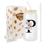 JEKUGOT Regalos personalizados para mujeres, vaso personalizado para mujeres, tazas personalizadas de la A a la Z para mujeres, amigas, taza de vidrio con tapa y pajita, taza de viaje personalizada