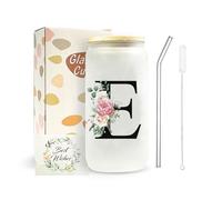 JEKUGOT Regalos personalizados para mujeres, vaso personalizado para mujeres, tazas personalizadas de la A a la Z para mujeres, amigas, taza de vidrio con tapa y pajita, taza de viaje personalizada