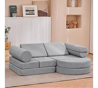 jela Sofá de lujo para niños, 14 piezas, muebles modulares para adultos, juego de casa de juegos para niños pequeños, sofá de espuma (gris luz de luna, 57 x 28 x 18 pulgadas)