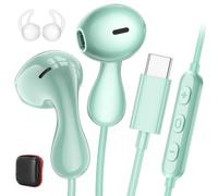 Jelanry Auriculares con cable USB-C semiintraurales con micrófono, color | Auriculares tipo C para iPhone 17/16/15, Samsung S26, S25, S24, OnePlus 15, 14, 13, 12, con cable, para llamadas, trabajo