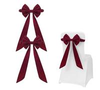 Jelaqmot Christmas Burgundy Velvet Chair Sashes, Velvet Chair Bows for Wedding Party Decorations, Reusable Dining Chairs Ties for Banquet, Birthday, Baby Shower, Holiday Events (2PCS,Burgundy)