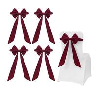 Jelaqmot Christmas Burgundy Velvet Chair Sashes, Velvet Chair Bows for Wedding Party Decorations, Reusable Dining Chairs Ties for Banquet, Birthday, Baby Shower, Holiday Events (4PCS,Burgundy)