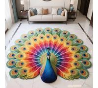 Jelaqmot Quick Dry Non-Slip Peacock Rug - 3D Peacock Diatomaceous Earth Floor Mat, Soft Absorbent Water Mat for Bathroom, Entryway, Kitchen or Bedroom Floor Decor (C,24" × 24"/60 * 60cm)