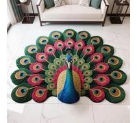 Jelaqmot Quick Dry Non-Slip Peacock Rug - 3D Peacock Diatomaceous Earth Floor Mat, Soft Absorbent Water Mat for Bathroom, Entryway, Kitchen or Bedroom Floor Decor (I,31.5" × 31.5"/80 * 80cm)