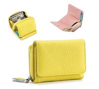 Jelaqmot Unisex Pebble Leather Wallet, Soft Compact RFID Blocking Card Holder with Zipper Coin Pocket, 6 Card Slots, Snap Closure, Small Purse for Men and Women (C-Yellow)