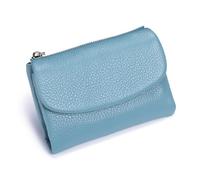 Jelaqmot Unisex Pebble Real Leather RFID Wallet - Slim Bifold Zipper Wallet with ID Windows with Coin Pockets, Card Slots & Cash Holder - Scratch Resistant, Waterproof, Travel-Friendly (H-Light Blue)