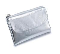 Jelaqmot Unisex Pebble Real Leather RFID Wallet - Slim Bifold Zipper Wallet with ID Windows with Coin Pockets, Card Slots & Cash Holder - Scratch Resistant, Waterproof, Travel-Friendly (F-Silver)