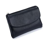 Jelaqmot Unisex Pebble Real Leather RFID Wallet - Slim Bifold Zipper Wallet with ID Windows with Coin Pockets, Card Slots & Cash Holder - Scratch Resistant, Waterproof, Travel-Friendly (A-Black)