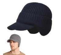 Jelaqmot Winter Hat with Ear Flaps for Men and Women, Warm Fleece-Lined Beanie with Ears and Brim for Cold Weather Outdoor Use (D-Navy Blue)