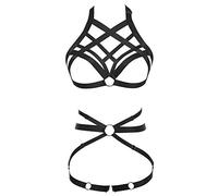 JELINDA Conjunto de sujetador de arnés para mujer, sujetador elástico sin cubo, ajustable, hueco y tirantes, cinturón sexy - negro - Talla Única