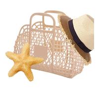 Jelly Bag, Trendy Beach Handbag, 9.45x8.27x3.74 Inches, Compact Size Lightweight Stylish Reusable Basket Style, Fashion Tote for Women, Girls, Children, Summer, Wedding, Concert and Outdoor Use, beige