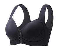 Jelly Bras para mujer, cierre frontal del Reino Unido, talla grande, cómodo, sin varillas, con cierre frontal, push up, tirantes anchos, transpirable, Negro, XL