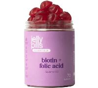 Jelly Pills® Gominolas con 10.000 mcg Biotina alta dosis 520mcg Ácido Fólico Zinc & Vitaminas - Sin Azúcares Añadidos - 70 Gummies Veganas sabor Frambuesa - Crecimiento del Cabello y Previene su caída