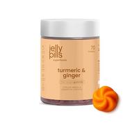 Jelly Pills Gominolas de Cúrcuma con Jengibre y Pimienta negra - Probiótico | 70 Gummies Veganas - Sin Azúcares Añadidos - Sabor Natural a Naranja - Curcumina Picante y Piperina - Salud Digestiva