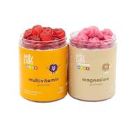 Jelly Pills Kids Pack Crecimiento & Energía Diaria - Multivitaminas y Minerales + Magnesio con Vitamina B6 - 70 + 70 Gummies Veganas - Sin Azúcares Añadidos - Sabor Fresa y Frutos del Bosque