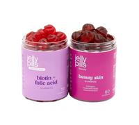 Jelly Pills Pack Belleza Piel, Cabello y Uñas - Colágeno Hidrolizado + Ácido Hialurónico y Biotina 10.000 mcg - 60 + 60 Gummies Veganas - Sin Azúcares Añadidos - Sabor Fresa y Frambuesa