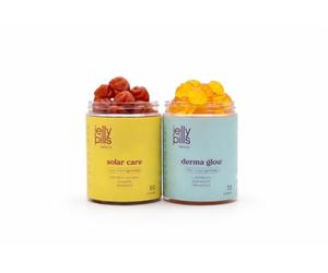 Jelly Pills Pack Preparación Solar & Cuidado de la Piel - Solar Care Betacaroteno + Licopeno y DERMA Probióticos - 60 + 70 Gummies Veganas - Sin Azúcares Añadidos - Sabor Fresa y Plátano