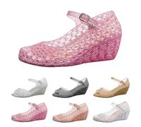 Jelly Sandalias para mujer, tacón de cuña brillante, transparente, con patrón de agujeros, PVC, zapatos de playa, impermeables, con hebilla ajustable, para verano, vacaciones, tiempo libre, rosa, 34