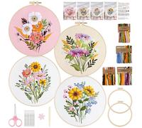 Jellybibo Kit de Bordado 4 Piezas, Punto de Cruz Kit Completo con Instrucciones Aguja e Hilo Kit de Inicio Punto de Cruz de Bordado Kit de Bordado para Principiantes