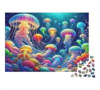Jellyfish Adult Challenging Puzzle Games Pink and Yellow Jellyfish Swarm for Women, Gifts for Men Age 14 Years Up 70x50cm 1000pcs