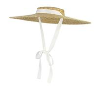 Jelord Sombrero de Panama - Canotiers para Mujer - Pamela de Paja Natural - Sombrero Playa Mujer Plegable - con ala Grande Verano