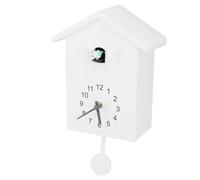 Jelquix Bird House Elegante Reloj de Pared con Péndulo Llamada de Voz de Pájaro para Sala de Estar Oficina Dormitorio, Plástico ABS 7.9x9.8x3.5in (White)