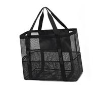 Jelquix Bolsa de Playa de Malla, Bolso de Playa Grande, Contenedor de Juguetes para la Piscina con Bolsillo con Cremallera, Ideal para Familia, Vacaciones y Picnic, 42x20x39cm (Black)