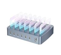 Jelquix Cargador de Escritorio de Carga Rápida PD de 6 Puertos, 120W, 20W Cada Puerto, Luz de Respiración RGB, Ideal para Escritorio en Casa, Mesita de Noche y Oficina (Enchufe de la UE)