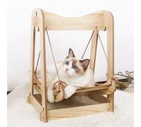 Jelquix Hamaca de Madera para Gatos para Descanso en Interiores, Percha | Cama Columpio Silenciosa, Superficie Antiarañazos De Cuerda De Sisal, Lino De Algodón De Madera Natural, Reposapiés