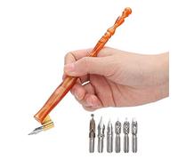 Jelquix Juego de Pluma de Inmersión de Caligrafía Inglesa, Regalo Ligero que Ofrece una Práctica de Escritura Suave para Principiantes, Pluma Marrón de Resina de 6,7 Pulgadas para Practicar