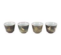 Jelquix Juego de Tazas de té de Cerámica de Estilo Japonés, Diseño Retro para Disfrutar del té en Familia, 4 Tazas Horneadas (Disfruta de las cuatro estaciones)