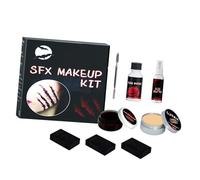 Jelquix Kit de Maquillaje de Halloween, Juego de Maquillaje de Terror Profesional, Herramientas de de Efectos Especiales con Cera para la Piel, Sangre Falsa, Gel y Agua para Cicatrices, Ideal para