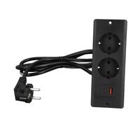 Jelquix Toma de Corriente Empotrada con 2 Salidas Diseño Compacto para Muebles Empotrados Regleta Cable de 1,5 M Material Ignífugo (Black)