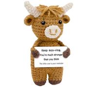 JELUTAR Vaca emocional hecha a mano de ganchillo de las tierras altas, bonitos regalos divertidos y alentadores para mujeres, hombres, ella, él, decoración de escritorio de cumpleaños, graduación