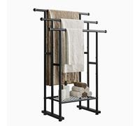 JELUTE Toallero independiente, toallero de metal, soporte de secado con 3 toalleros y estante de almacenamiento, color negro