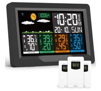 jely Estacion Meteorologica con 3 Sensores Exteriores Inalámbrica Digital Estación Meteorológica Interior y Exterior Termómetro Higrómetro con Barómetro, Pronóstico del Tiempo, Reloj DCF, Despertador